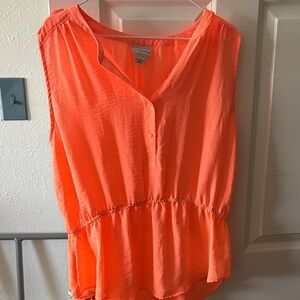 Liz Claiborne Bright Coral Peplum Sleeveless V-Neck Blouse